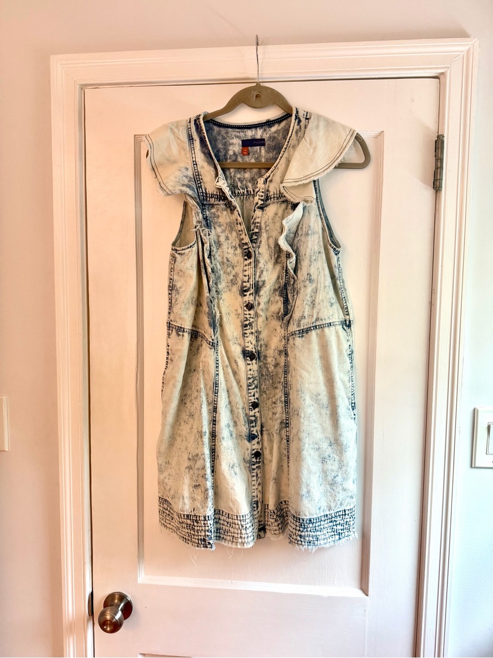Pilcro Mini Dress Acid Wash Ruffle Blue Medium